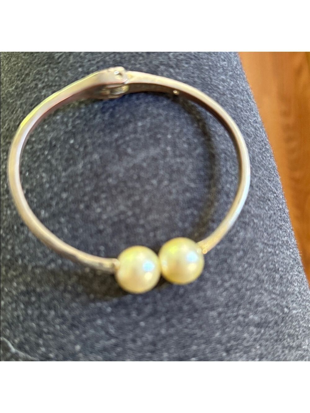 Talbots Silver Tone Cuff Bracelet Faux Pearl Ends